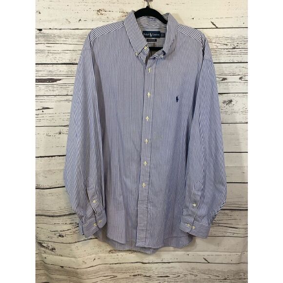 Men's Ralph Lauren Dress Shirt, Blue & White Stripe, Size 17 1/2 - Picture 1 of 12